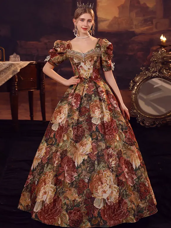 Coffee Brown Retro Tudor Dress Costumes Women's Polyester Dress Marie Antoinette Costume Euro-Style 18th Century Costume