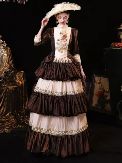 Coffee Brown Retro Tudor Dress Costumes Polyester Dress Women's Renaissance Marie Antoinette Costume Party Prom Dress