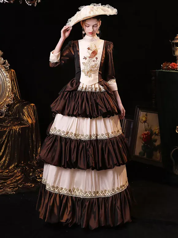 Coffee Brown Retro Tudor Dress Costumes Polyester Dress Women's Renaissance Marie Antoinette Costume Party Prom Dress