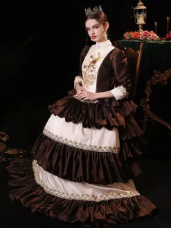 Coffee Brown Retro Tudor Dress Costumes Polyester Dress Women's Renaissance Marie Antoinette Costume Party Prom Dress