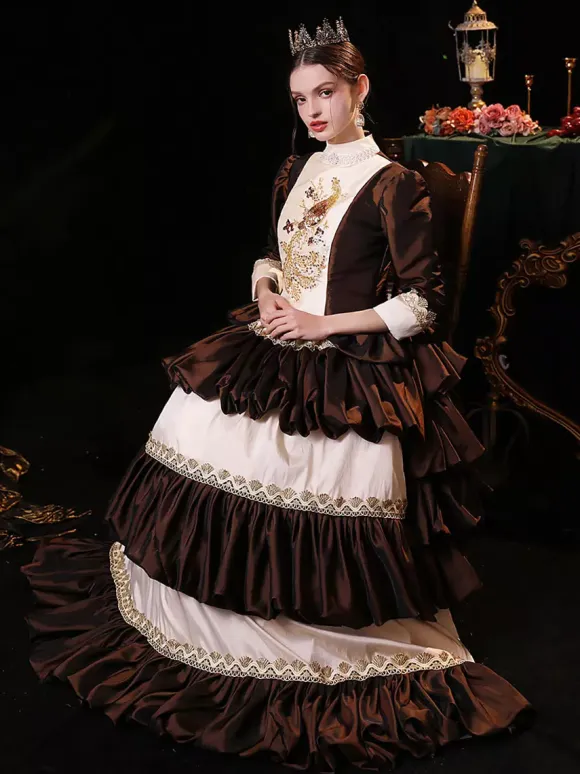 Coffee Brown Retro Tudor Dress Costumes Polyester Dress Women's Renaissance Marie Antoinette Costume Party Prom Dress