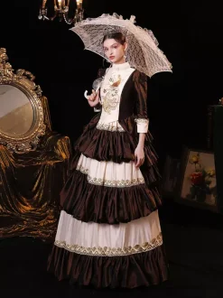 Coffee Brown Retro Tudor Dress Costumes Polyester Dress Women's Renaissance Marie Antoinette Costume Party Prom Dress
