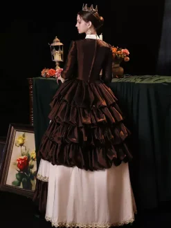 Coffee Brown Retro Tudor Dress Costumes Polyester Dress Women's Renaissance Marie Antoinette Costume Party Prom Dress