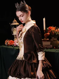 Coffee Brown Retro Tudor Dress Costumes Polyester Dress Women's Renaissance Marie Antoinette Costume Party Prom Dress