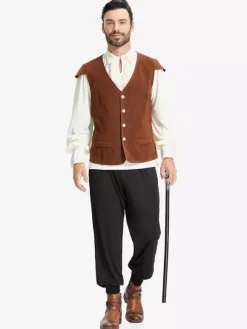 Coffee Brown Men's Vintage Top Waistcoat Set Holidays Costumes