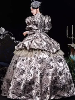 Coffee Brown Retro Costumes Ruffles Polyester Jacquard Dress Women's Retro Marie Antoinette Costume Masquerade Ball Gown