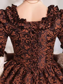 Coffee Brown Retro Costumes Polyester Dress Women's Royal Marie Antoinette Costume Masquerade Ball Gown