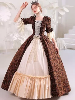 Coffee Brown Retro Costumes Polyester Dress Women's Royal Marie Antoinette Costume Masquerade Ball Gown