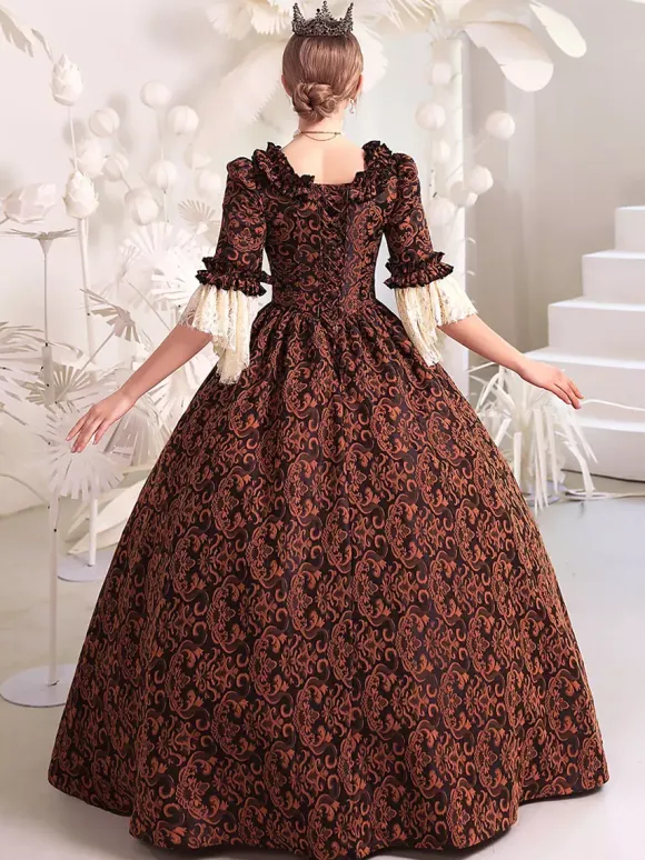Coffee Brown Retro Costumes Polyester Dress Women's Royal Marie Antoinette Costume Masquerade Ball Gown