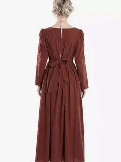 Coffee Brown Retro Costumes Pleated Costume Dress Women's Elegant Tunic Costume