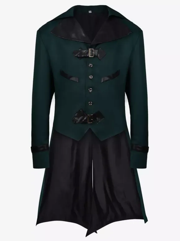 Coffee Brown Vintage Elegant Buckle Long Sleeves Polyester Overcoat Retro Costumes For Man Burgundy