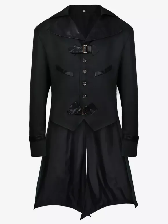 Coffee Brown Vintage Elegant Buckle Long Sleeves Polyester Overcoat Retro Costumes For Man Burgundy