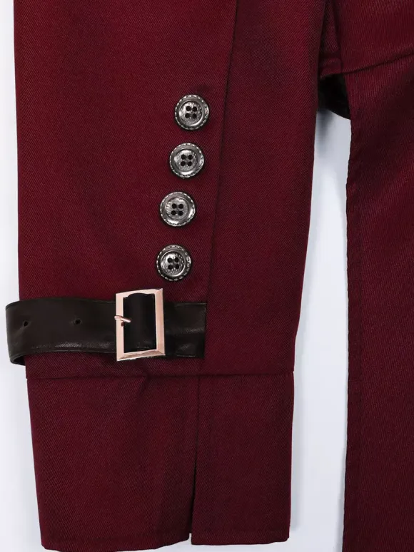Coffee Brown Vintage Elegant Buckle Long Sleeves Polyester Overcoat Retro Costumes For Man Burgundy