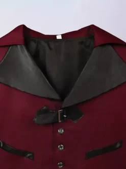 Coffee Brown Vintage Elegant Buckle Long Sleeves Polyester Overcoat Retro Costumes For Man Burgundy