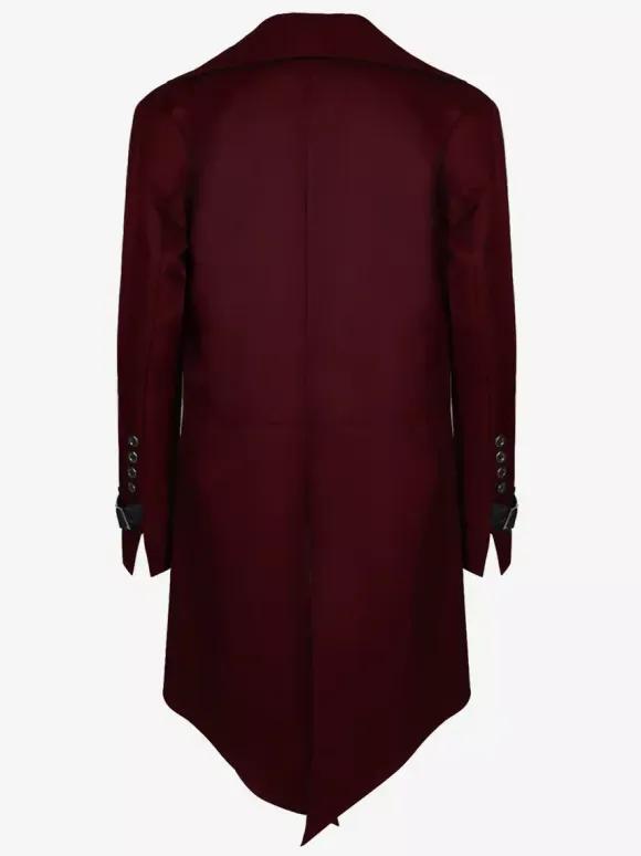 Coffee Brown Vintage Elegant Buckle Long Sleeves Polyester Overcoat Retro Costumes For Man Burgundy