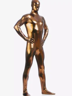 Coffee Brown Zentai Suit Adults Full Body Shiny Metallic Bodysuit for Men