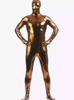 Coffee Brown Zentai Suit Adults Full Body Shiny Metallic Bodysuit for Men