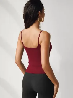 Coffee Brown Cami Top Straps Neck Sexy Polyester Women Camis