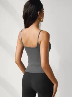 Coffee Brown Cami Top Straps Neck Sexy Polyester Women Camis