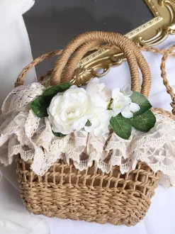 Coffee Brown Lolita Handbag Polyester Lace Flowers Accessory Lolita Accessories