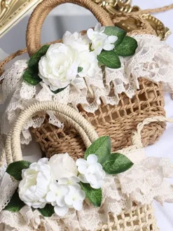 Coffee Brown Lolita Handbag Polyester Lace Flowers Accessory Lolita Accessories