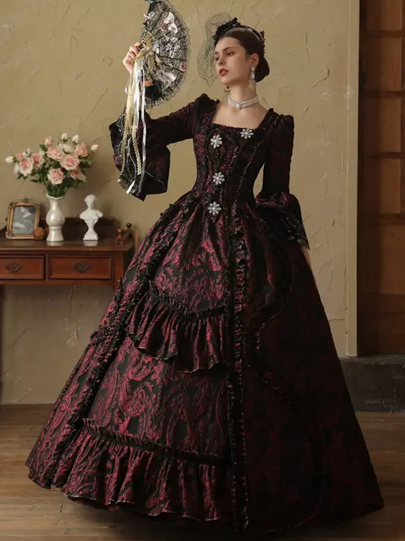 Coffee Brown Retro Costumes Ruffles Marie Antoinette Costume Polyester Dress Women's European Style Masquerade Ball Gown