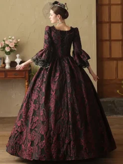 Coffee Brown Retro Costumes Ruffles Marie Antoinette Costume Polyester Dress Women's European Style Masquerade Ball Gown