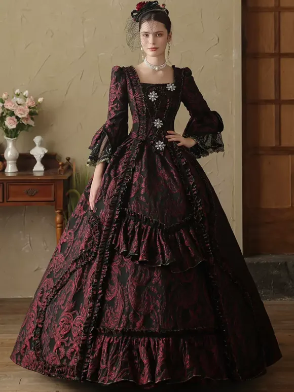 Coffee Brown Retro Costumes Ruffles Marie Antoinette Costume Polyester Dress Women's European Style Masquerade Ball Gown