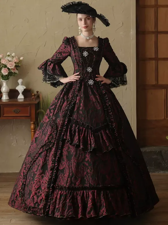 Coffee Brown Retro Costumes Ruffles Marie Antoinette Costume Polyester Dress Women's European Style Masquerade Ball Gown