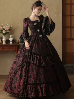 Coffee Brown Retro Costumes Ruffles Marie Antoinette Costume Polyester Dress Women's European Style Masquerade Ball Gown