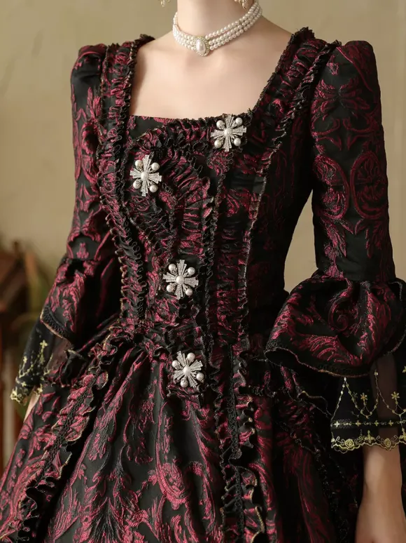 Coffee Brown Retro Costumes Ruffles Marie Antoinette Costume Polyester Dress Women's European Style Masquerade Ball Gown