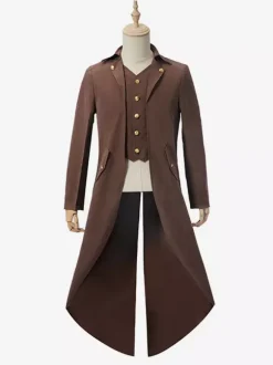 Coffee Brown Vintage Retro Medieval RetroTuxedo Punk Retro Mid-length Clothing