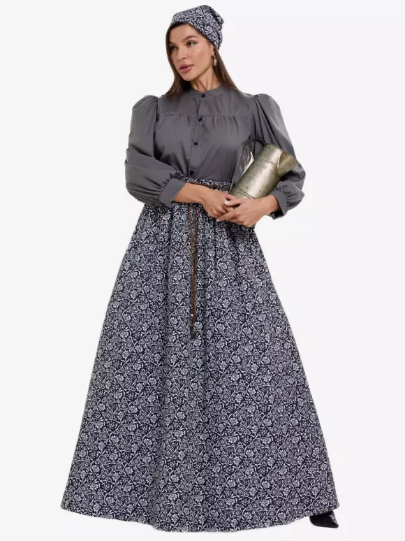 Colonial Costumes For Muslim Women Blouse And Floral Skirt 2-Piece Set Farm Retro Cosplay Costumes