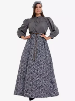 Colonial Costumes For Muslim Women Blouse And Floral Skirt 2-Piece Set Farm Retro Cosplay Costumes