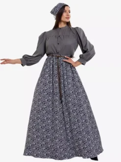 Colonial Costumes For Muslim Women Blouse And Floral Skirt 2-Piece Set Farm Retro Cosplay Costumes