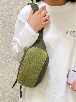 Color Block Lightweight Nylon Fanny Pack Adjustable Strap Crossbody Waist Bag Outdoor Travel Chest Purse