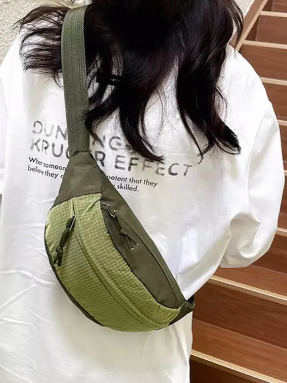 Color Block Lightweight Nylon Fanny Pack Adjustable Strap Crossbody Waist Bag Outdoor Travel Chest Purse