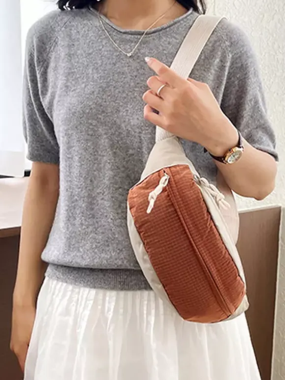 Color Block Lightweight Nylon Fanny Pack Adjustable Strap Crossbody Waist Bag Outdoor Travel Chest Purse