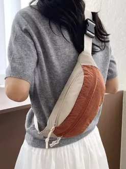 Color Block Lightweight Nylon Fanny Pack Adjustable Strap Crossbody Waist Bag Outdoor Travel Chest Purse