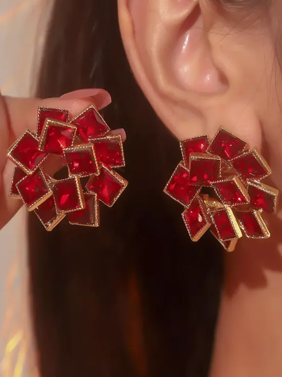 Colored Glass Flower Rhinestone Earrings For Women 2026