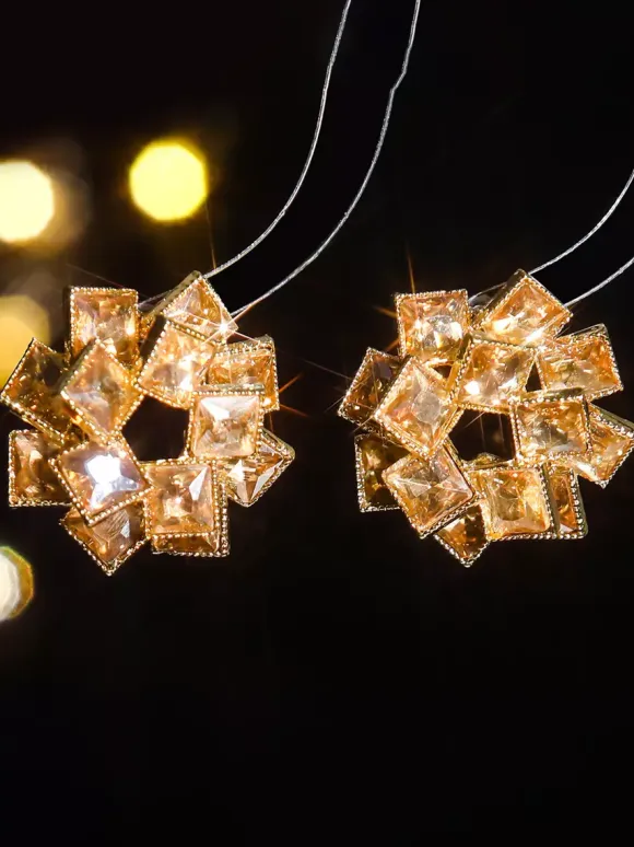 Colored Glass Flower Rhinestone Earrings For Women 2026