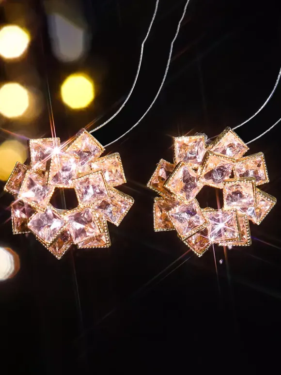 Colored Glass Flower Rhinestone Earrings For Women 2026