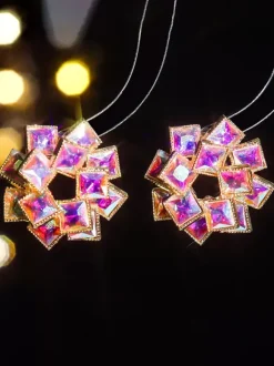 Colored Glass Flower Rhinestone Earrings For Women 2026