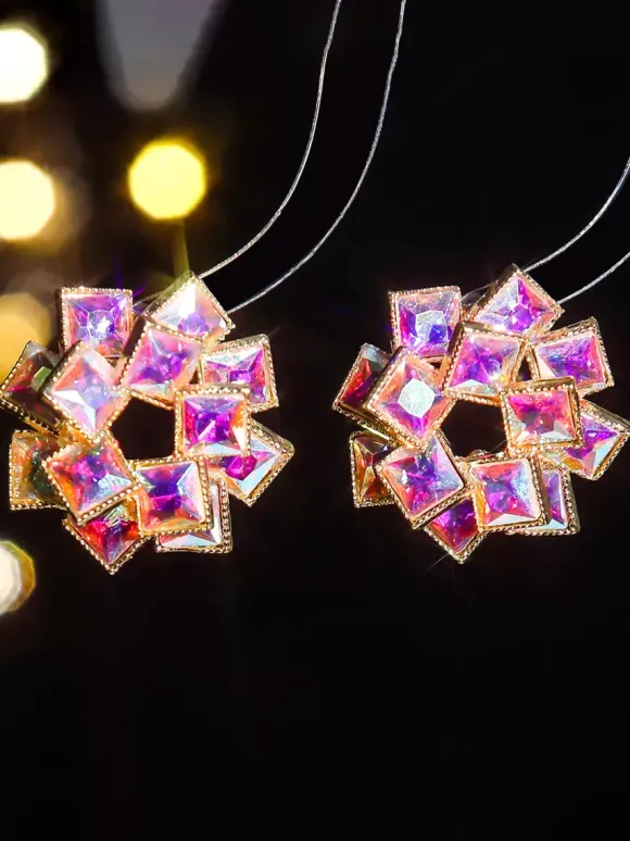 Colored Glass Flower Rhinestone Earrings For Women 2026