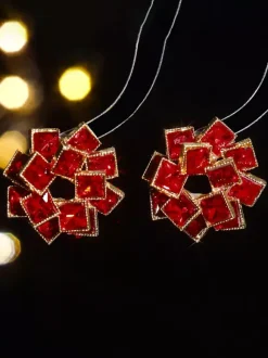 Colored Glass Flower Rhinestone Earrings For Women 2026
