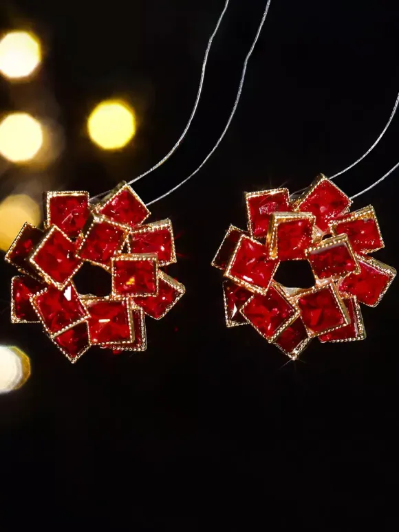 Colored Glass Flower Rhinestone Earrings For Women 2026