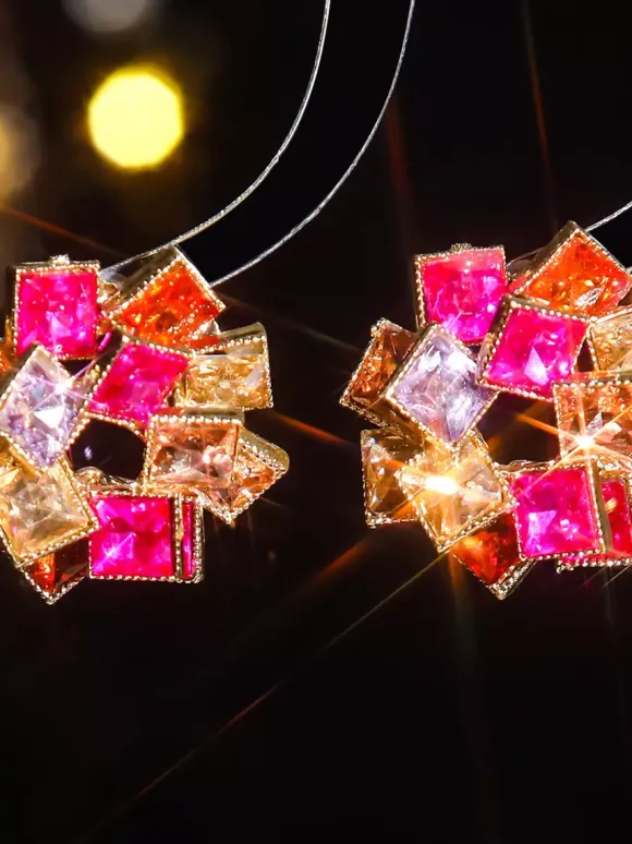 Colored Glass Flower Rhinestone Earrings For Women 2026