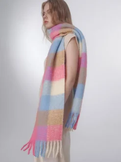 Colorful Check Scarf With Fringe Vintage Fashion Women's Scarves