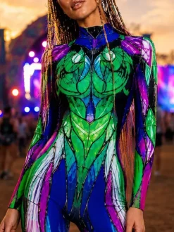 Colorful Printed Bodysuit High Elasticity Halloween Cosplay Costume Polyester Halloween Catsuits & Zentai