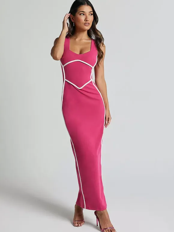 Contrast Color Bodycon Tank Long Dress For Summer 2026